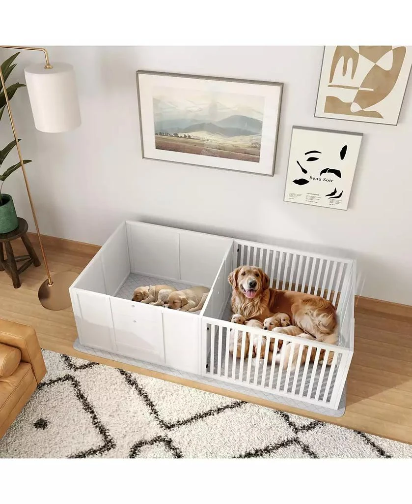 PawHut Whelping Box for Dogs with Waterproof Pad 
Adjustable Door 2