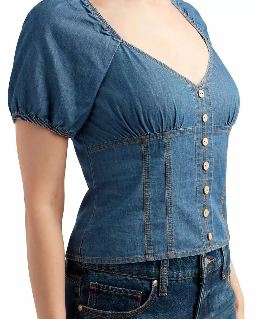 BCX Juniors' Denim Puff-Sleeve Sweetheart-Neck Top 3
