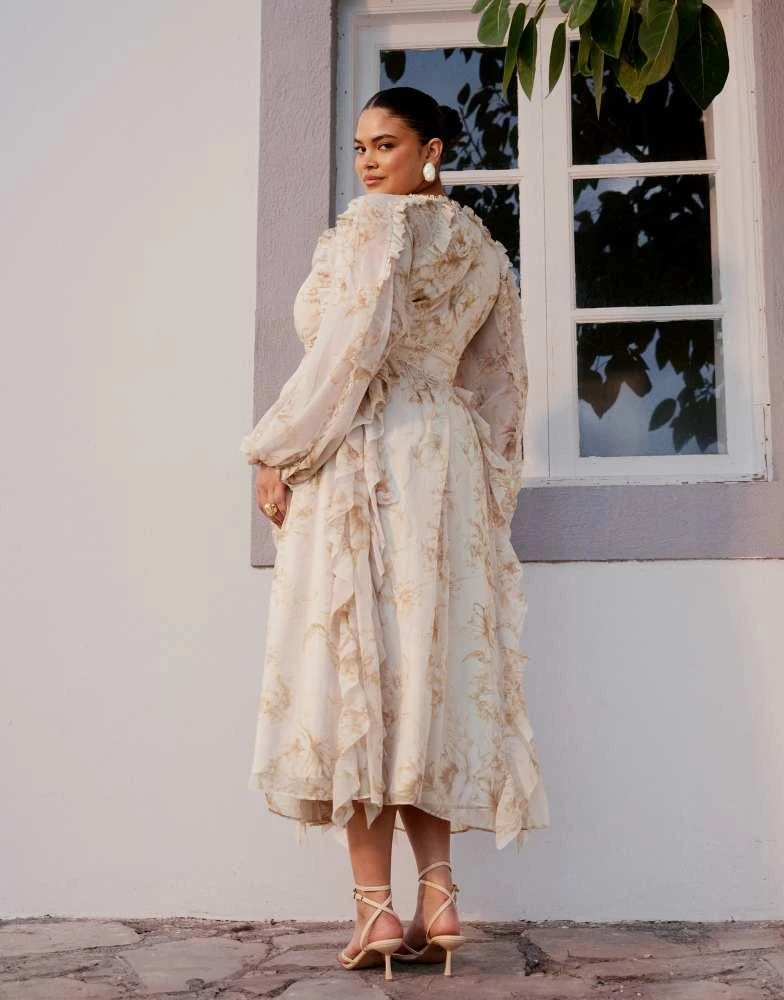 Shop ASOS DESIGN Curve ruffle lace insert midi dress with cut out in soft  floral print on Sale at BeyondStyle  Get 45% Off ASOS DESIGN Curve ruffle  lace insert midi dress