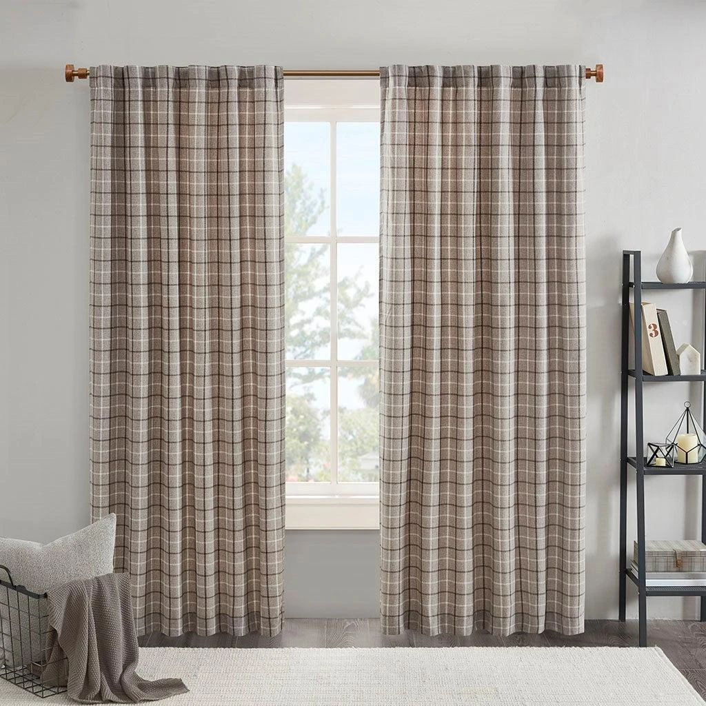BreeBe Plaid Rod Pocket and Back Tab Curtain Panel with Fleece Lining Brown 50x84
