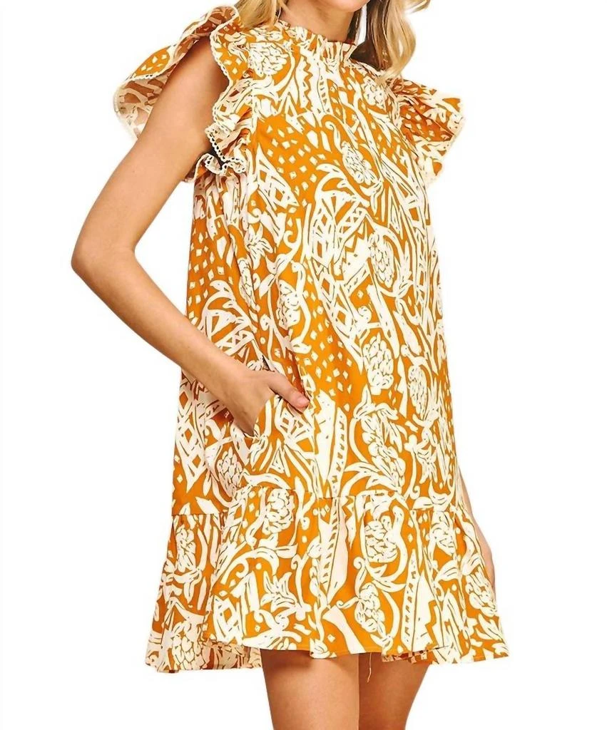 PINCH Floral Print Drop Waist Dress In Orange/white 3