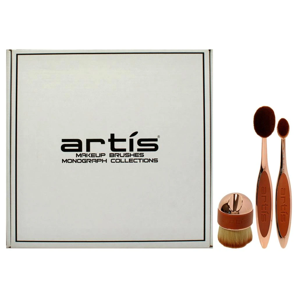 Artis Elite 3 Brush Set - Rose Gold by  for Women - 3 Pc Elite Collection Oval Brush 6 - Rose Gold, Elite Collection Oval Brush 4 - Rose Gold , Palm Brush Mini - Rose Gold, Travel Case Large - Black 1