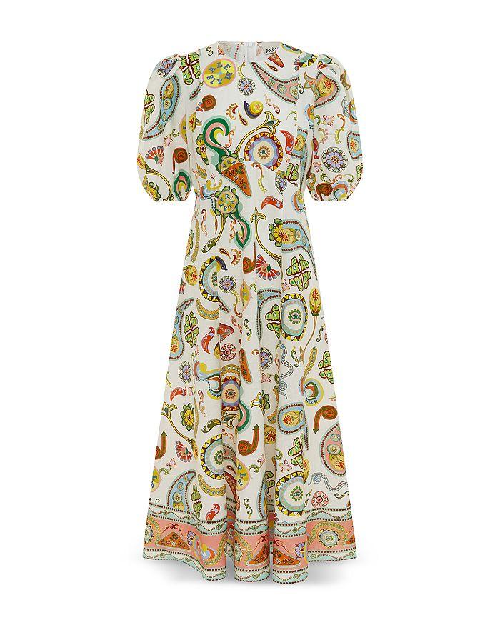 Alémais Arcade Printed Linen Midi Dress