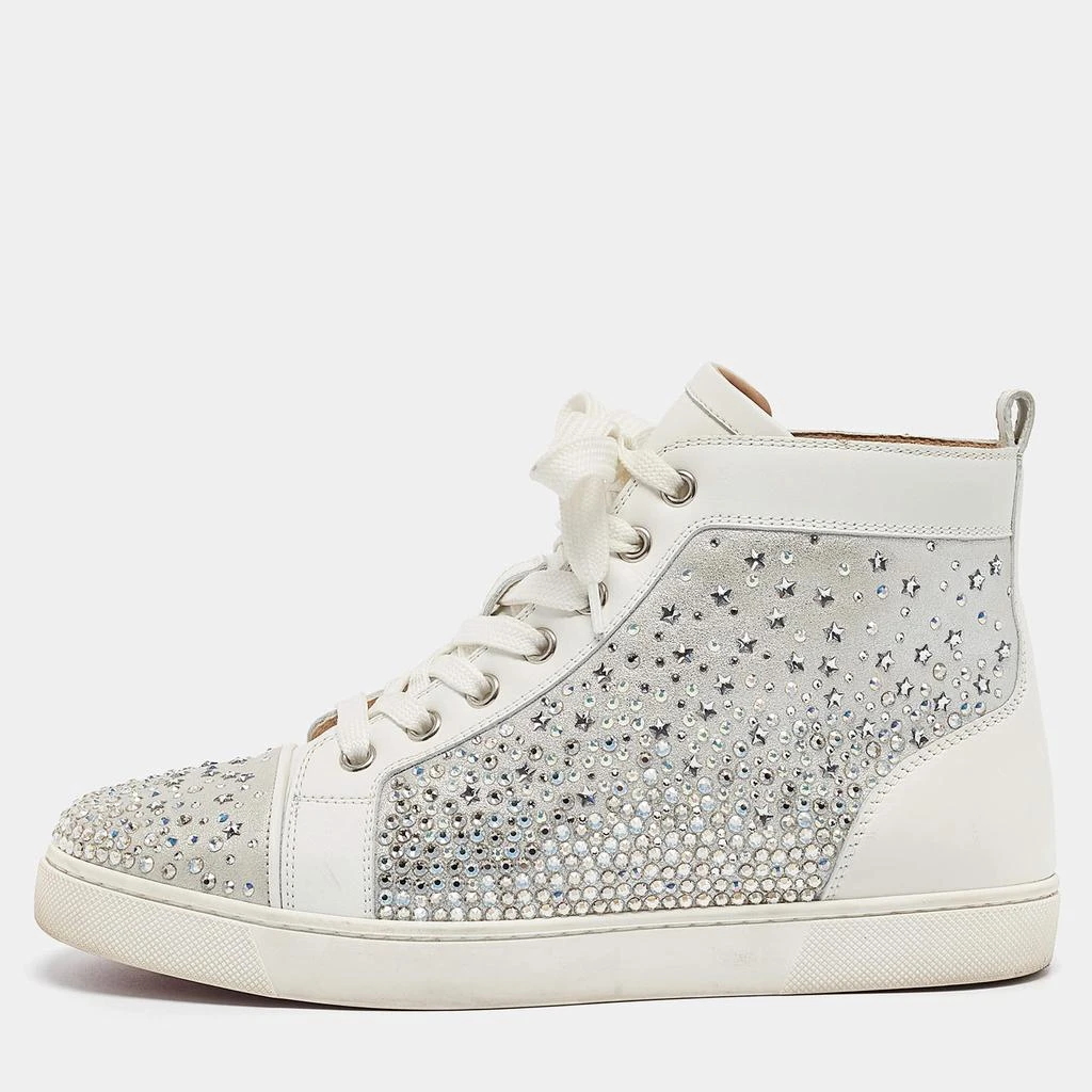 Christian Louboutin Christian Louboutin White/Grey Leather Crystal Embellished High Top Sneakers Size 38.5 1