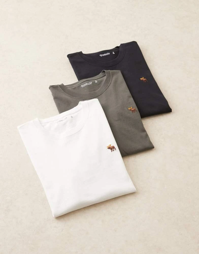 Abercrombie & Fitch Abercrombie & Fitch 3 pack icon logo long sleeve t-shirt in black/charcoal/white 1