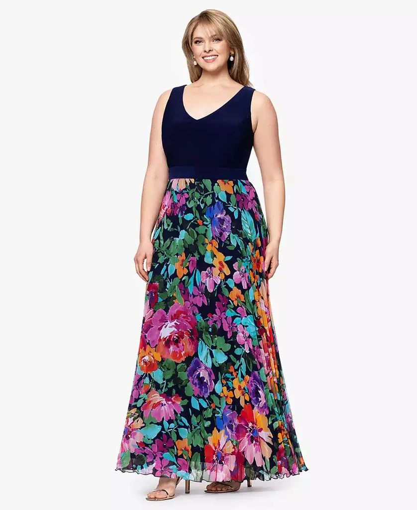 XSCAPE Plus Size V-Neck Sleeveless Printed-Skirt Gown 3