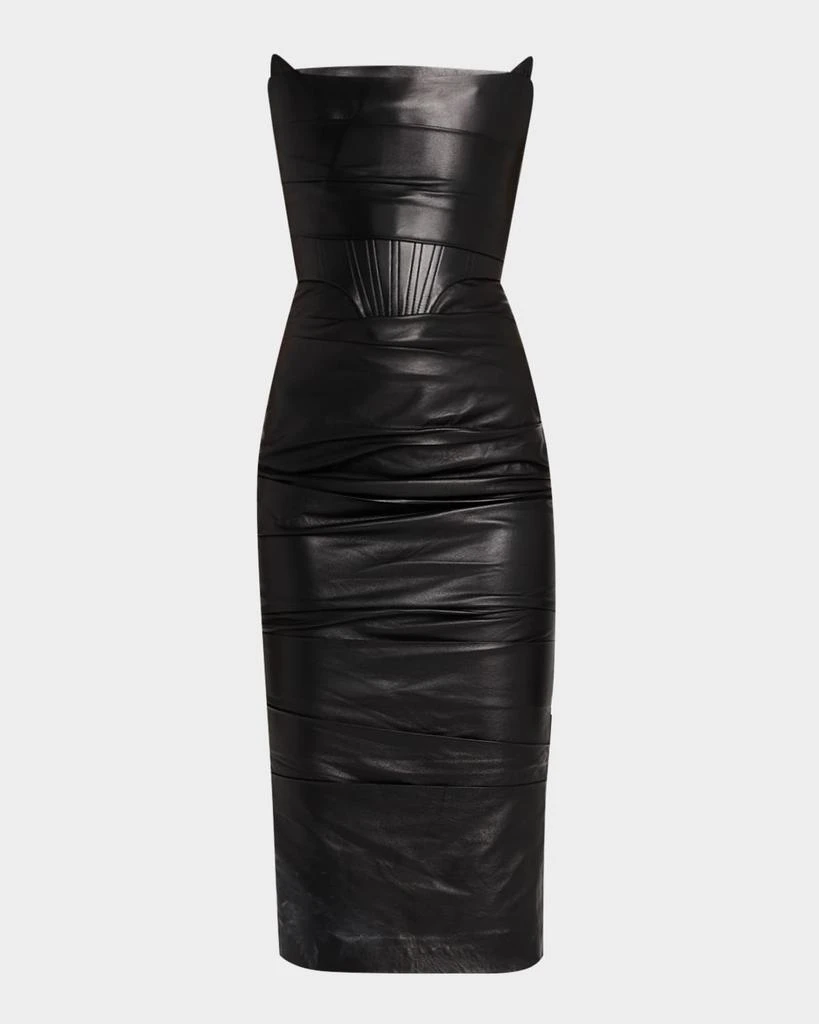 Alex Perry Strapless Leather Longline Corset Midi Dress 1