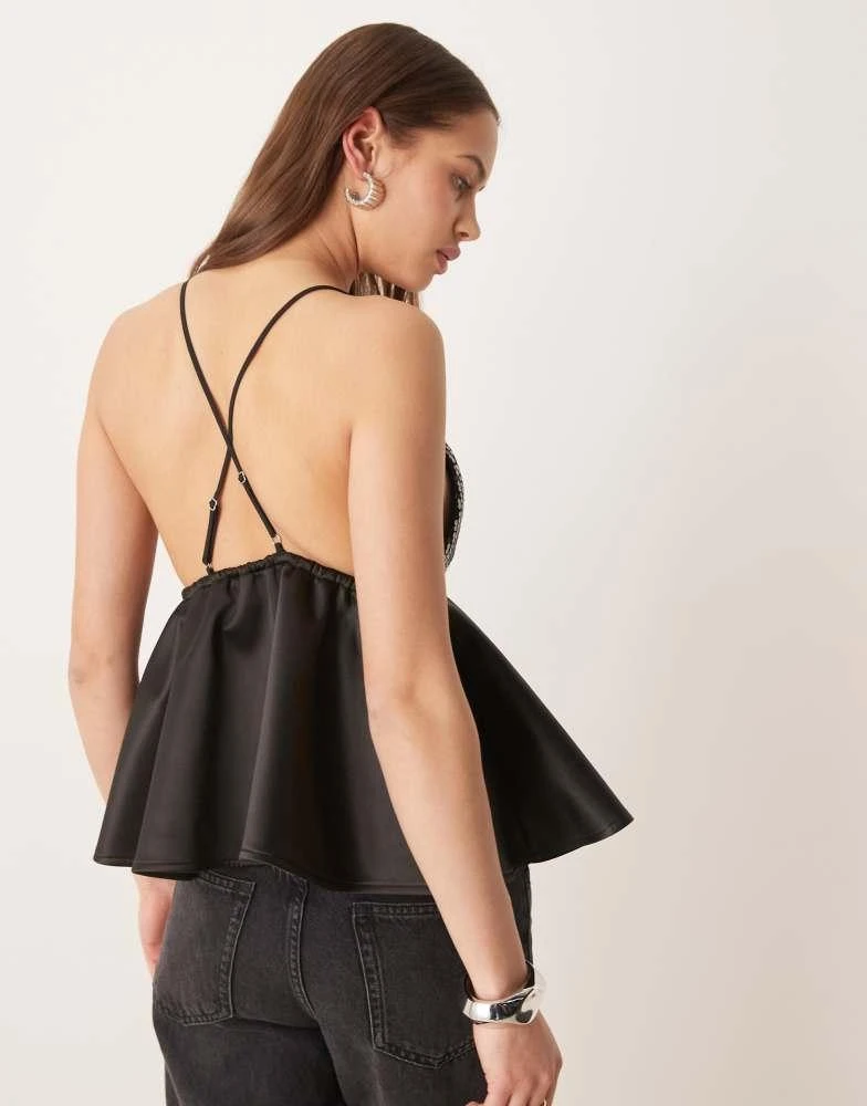 ASOS ASOS DESIGN sequin bust with peplum cami top in black 4