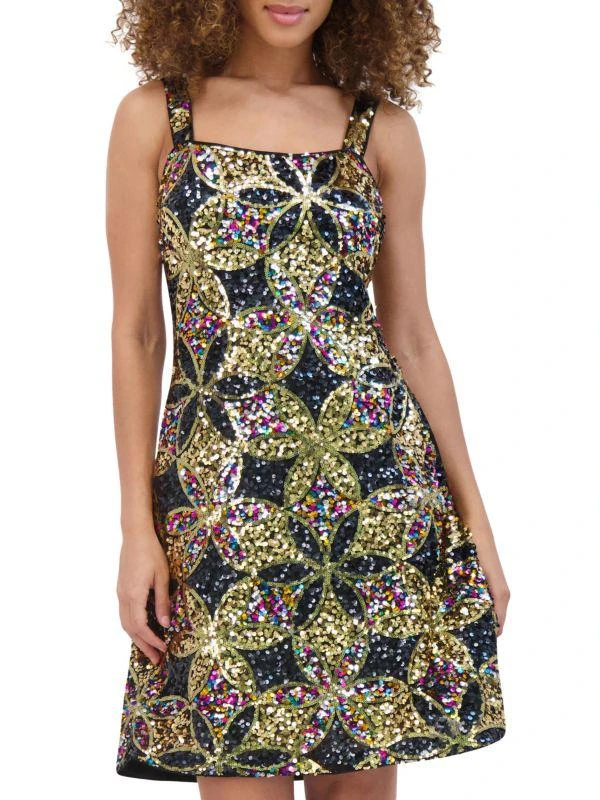 Kensie Sequin Mesh Squareneck Dress 1