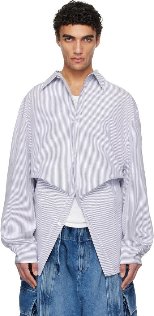 Hed Mayner Navy & White Striped Poplin Shirt 1
