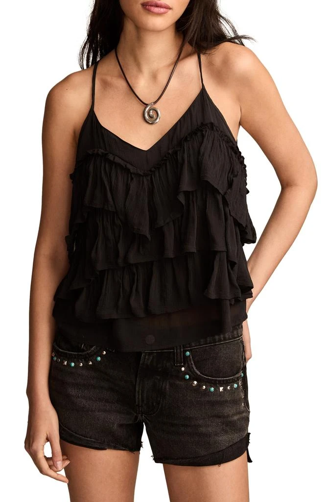 Lucky Brand Plissé Tiered Ruffle Chiffon Tank