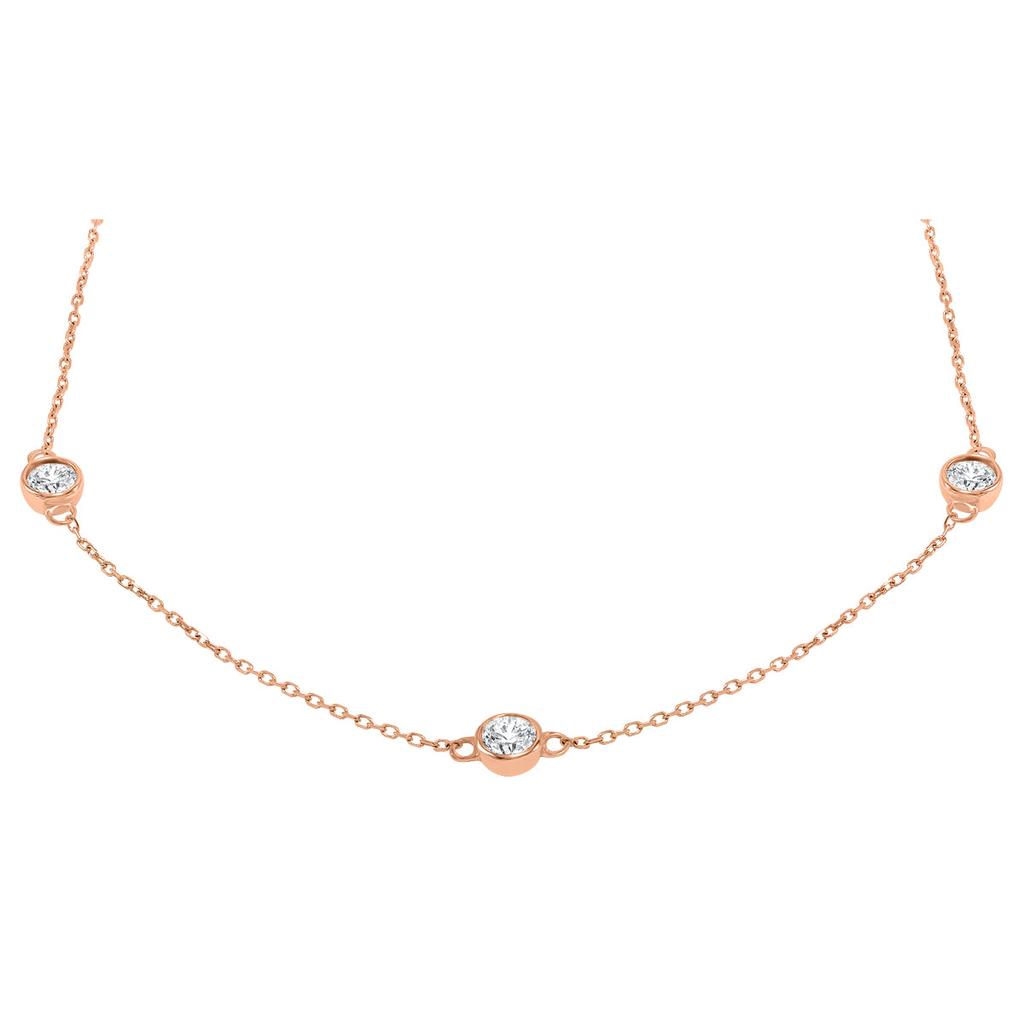 SSELECTS 1 1/2 Carat Tw Bezel Set Diamond Station Necklace In 14K Rose Gold