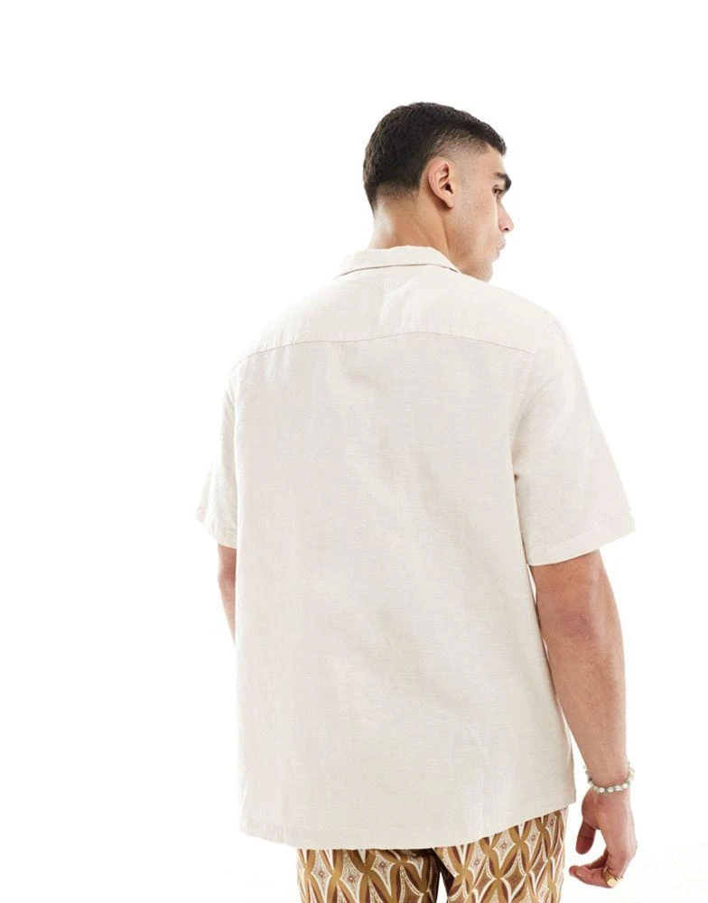 ASOS ASOS DESIGN relaxed linen shirt with revere collar in ecru 4