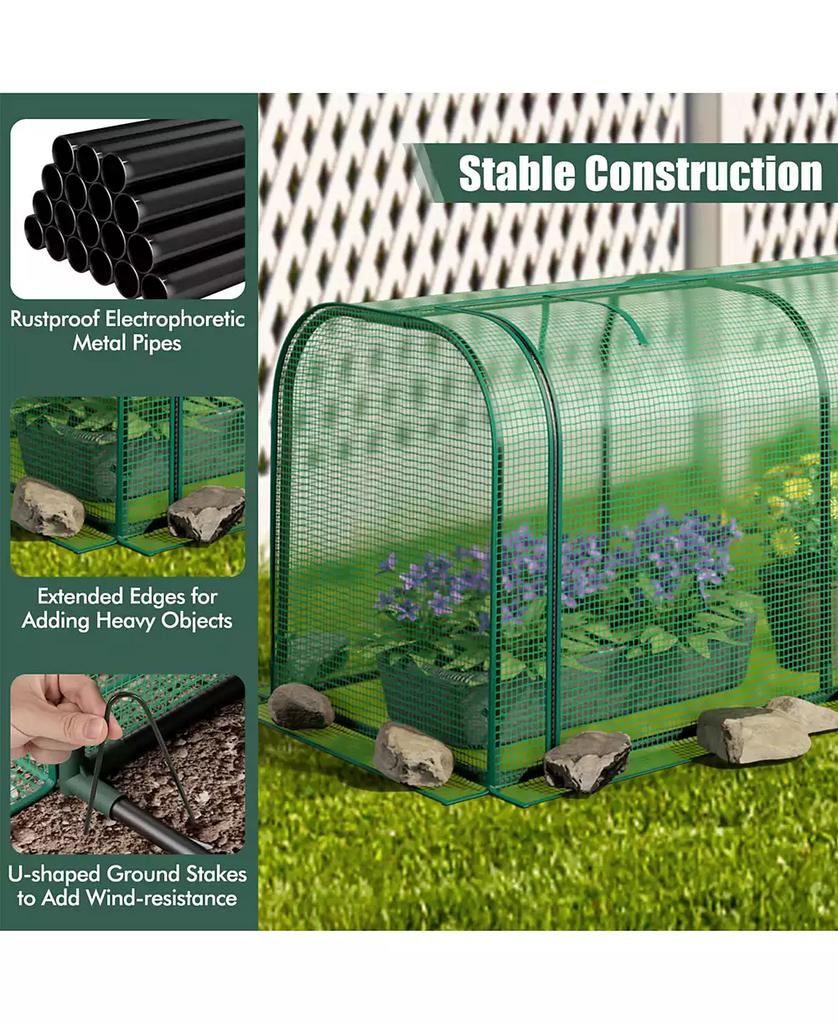 SUGIFT Mini Tunnel Greenhouse with Roll-up Zipper Door-Green