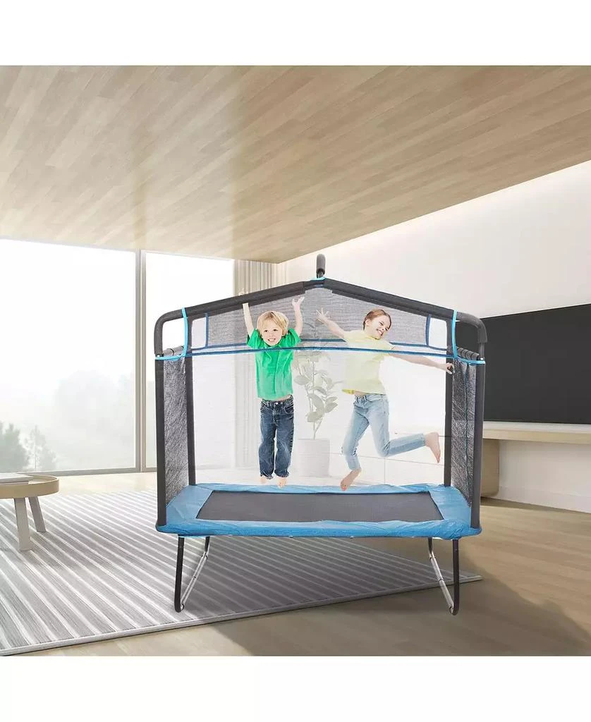 Slickblue Kids Trampoline Indoor Outdoor Mini with Gymnastics Bar Hammock for Toddlers 3+ 7