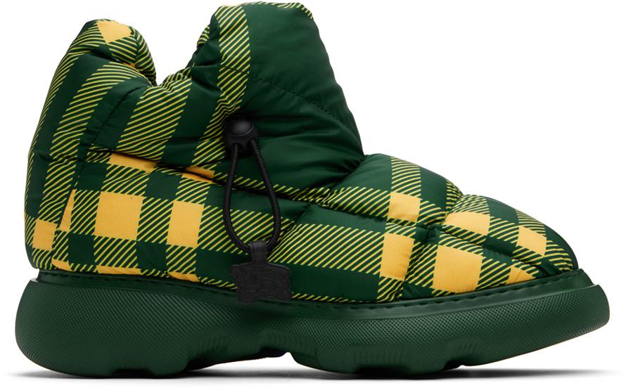 Burberry Green & Yellow Check Pillow Boots - Shoes - BeyondStyle