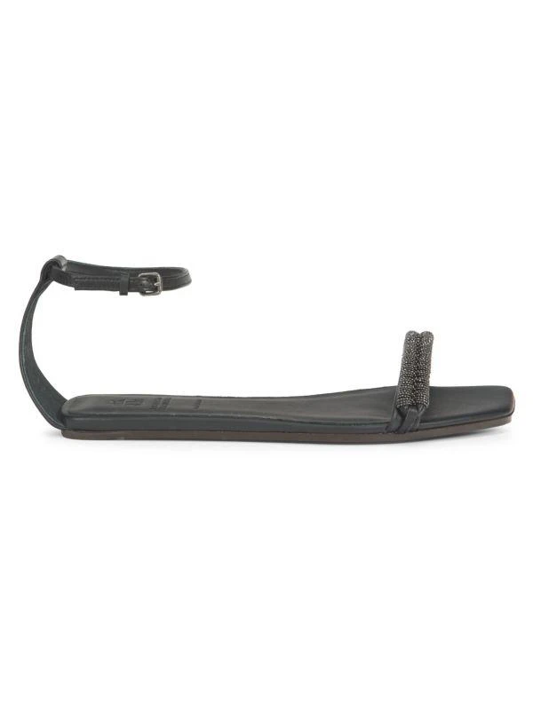 Brunello Cucinelli Beaded Ankle Loop Leather Flat Sandals 1