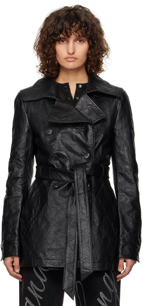 Alexander Wang Black Cropped Leather Trench Coat 1