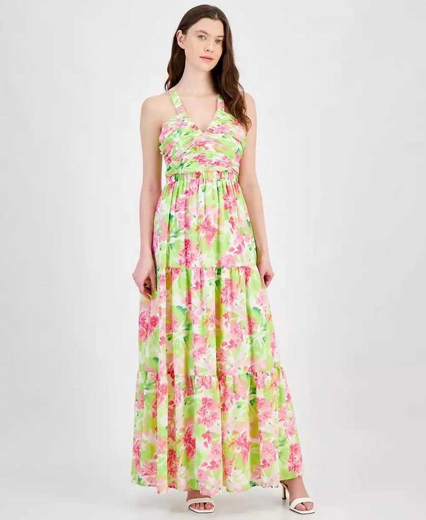 City Studios Juniors' Floral Print Sleeveless Tiered Maxi Dress 4