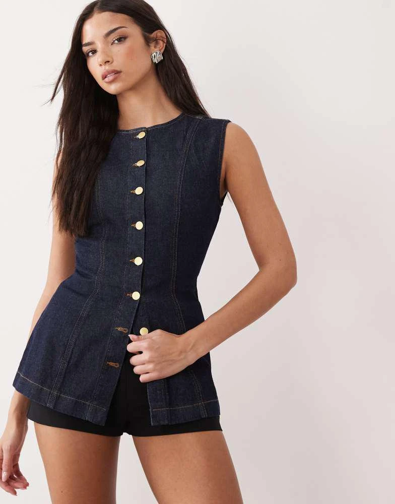 ASOS ASOS DESIGN denim long line waistcoat in indigo