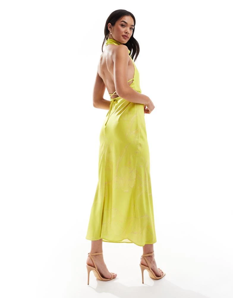 ASOS ASOS DESIGN satin cowl neck midaxi dress with tie waist in lime oversized floral print 1