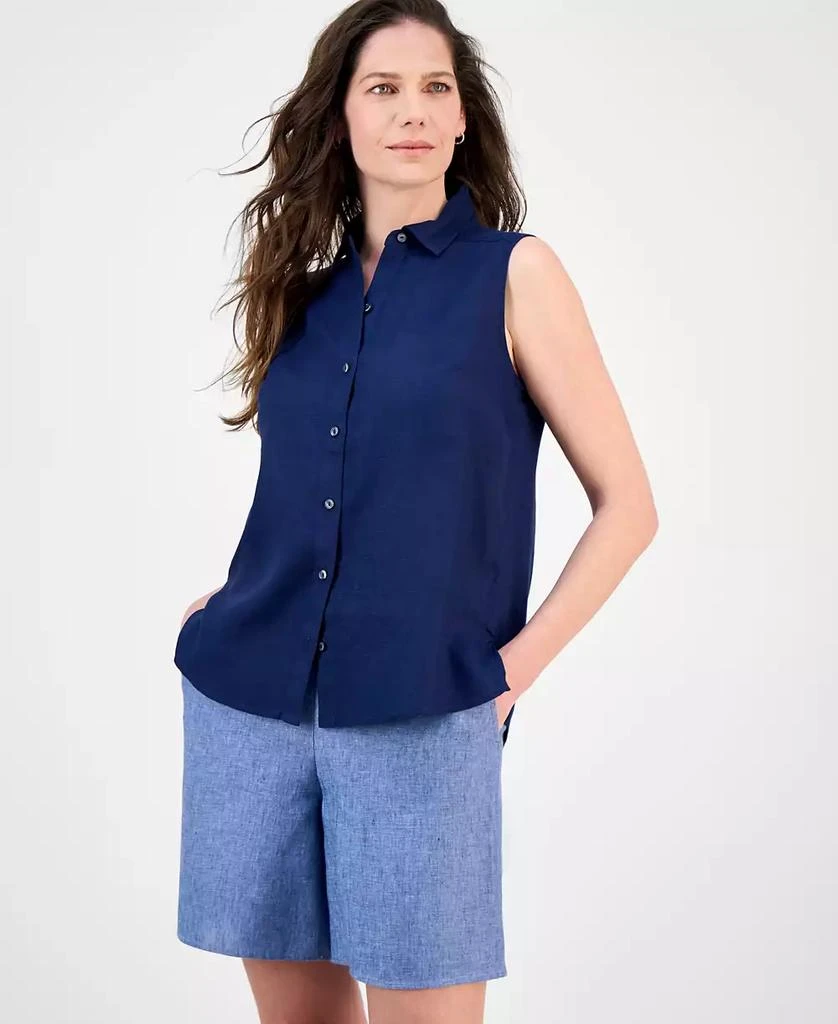 Charter Club Women's 100% Linen Sleeveless Button-Front Shirt, Exclusively at Macy's 1