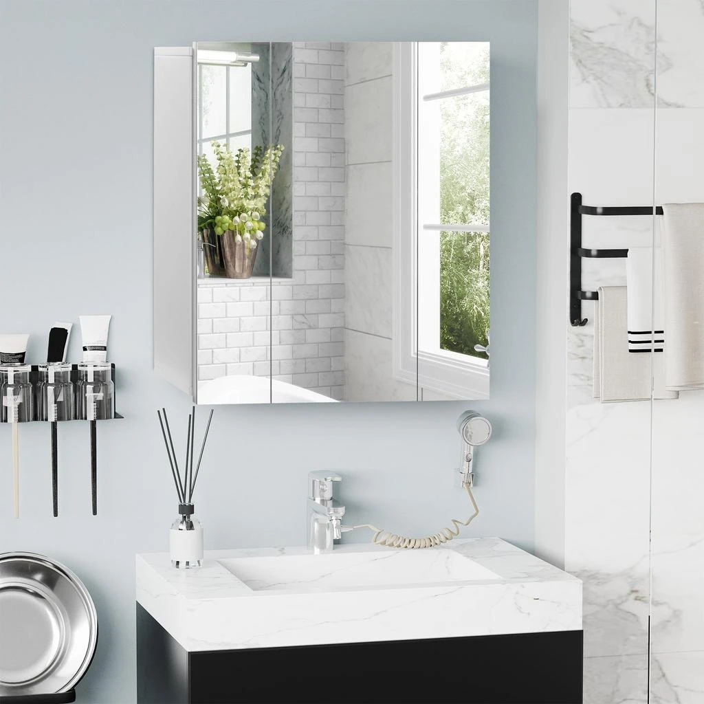 Hivvago Bathroom Mirror Cabinet Wall-Mounted with 3 Doors 2