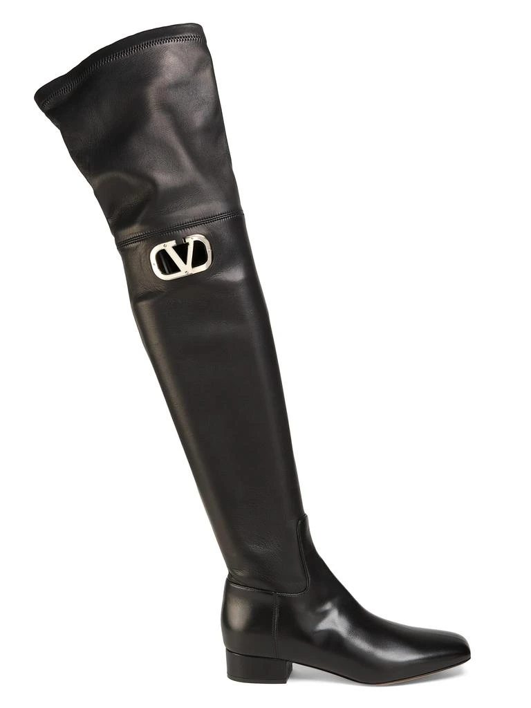 Valentino 25MM Block-Heel Over-The-Knee Leather Boots 1