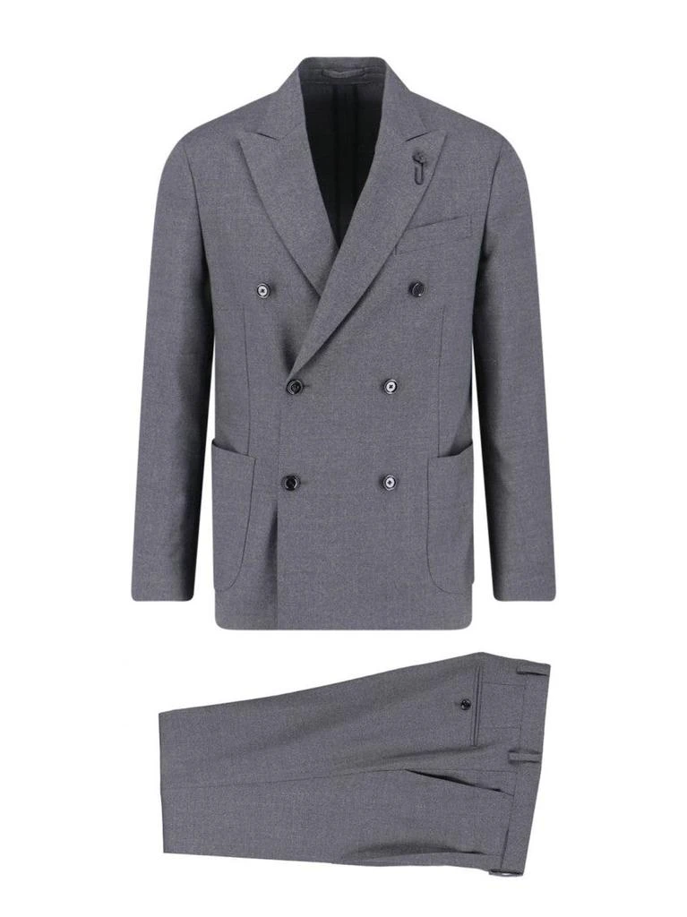 LARDINI Tailored Double-Breasted Suit With Decorative Flower Pin