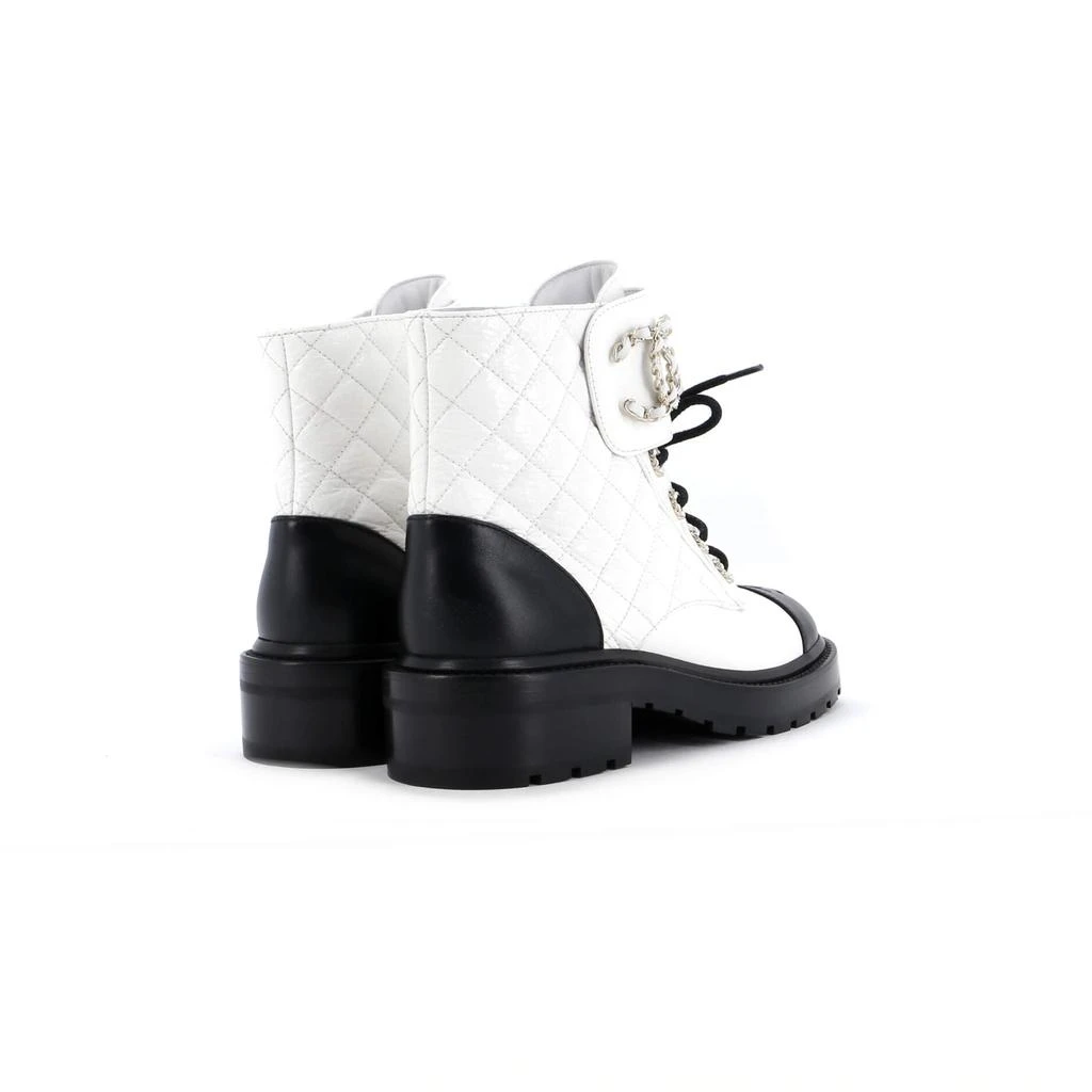 Chanel Women's Chain CC Cap Toe Lace Up Combat Boots Quilted Leather 3