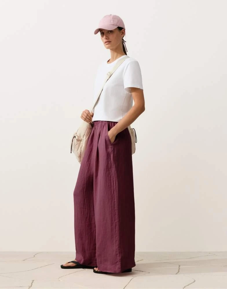 OYSHO OYSHO 100% linen wide leg trousers in purple