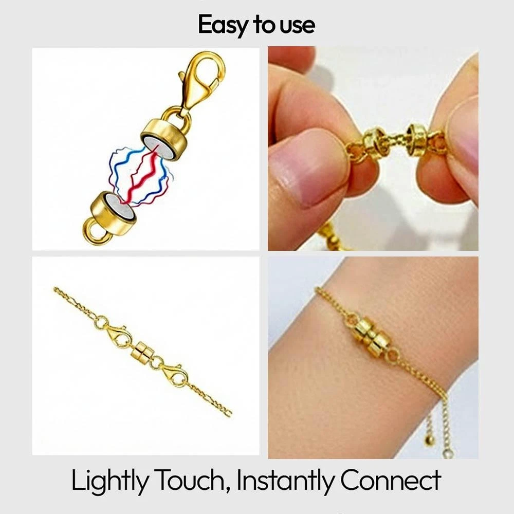 FASHNZFAB White Gold Dipped Evil Eye Charm Link Hand Chain Magnetic Bracelet 5