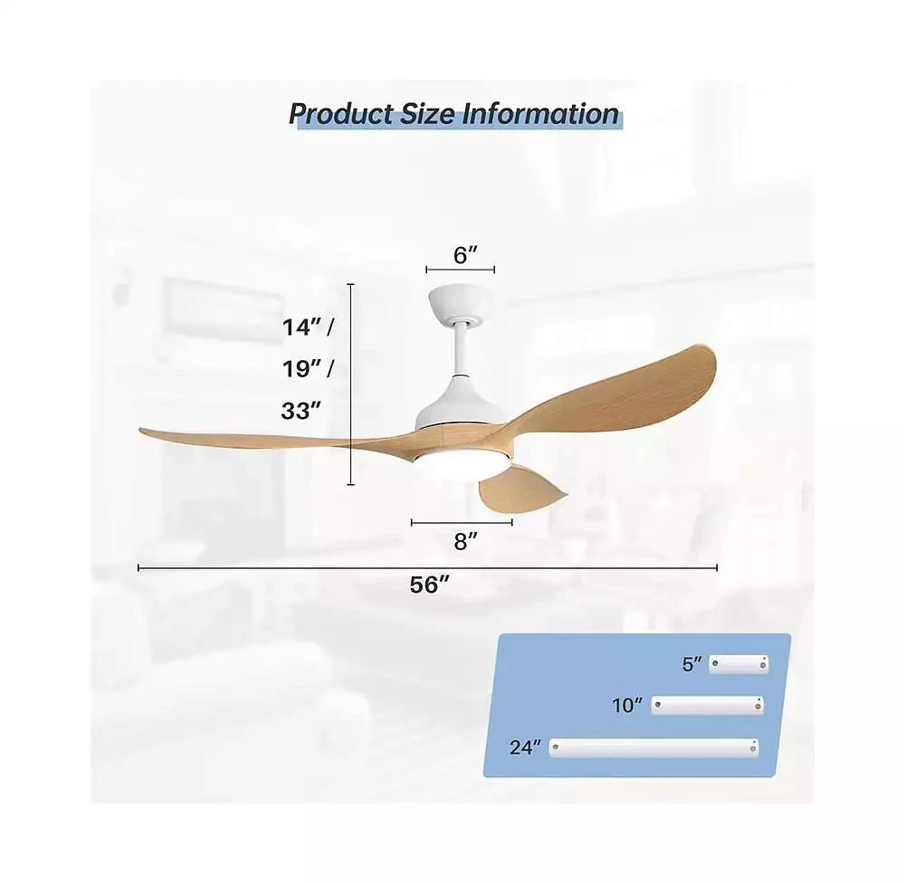 Sofucor 56-inch Modern 3-Blade Ceiling Fans with Led Pendant Lamp and Remote Control 5