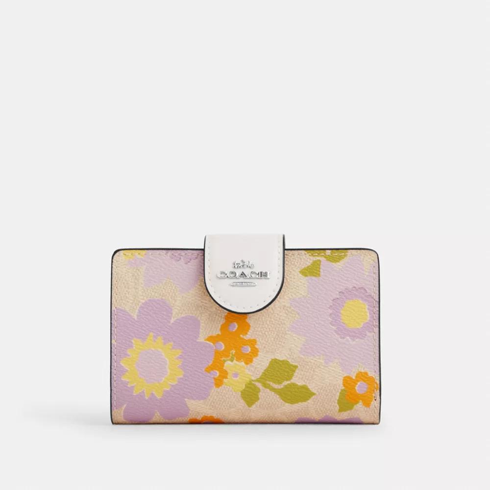 Coach Medium Corner Zip Wallet In Signature Canvas With Floral Print
