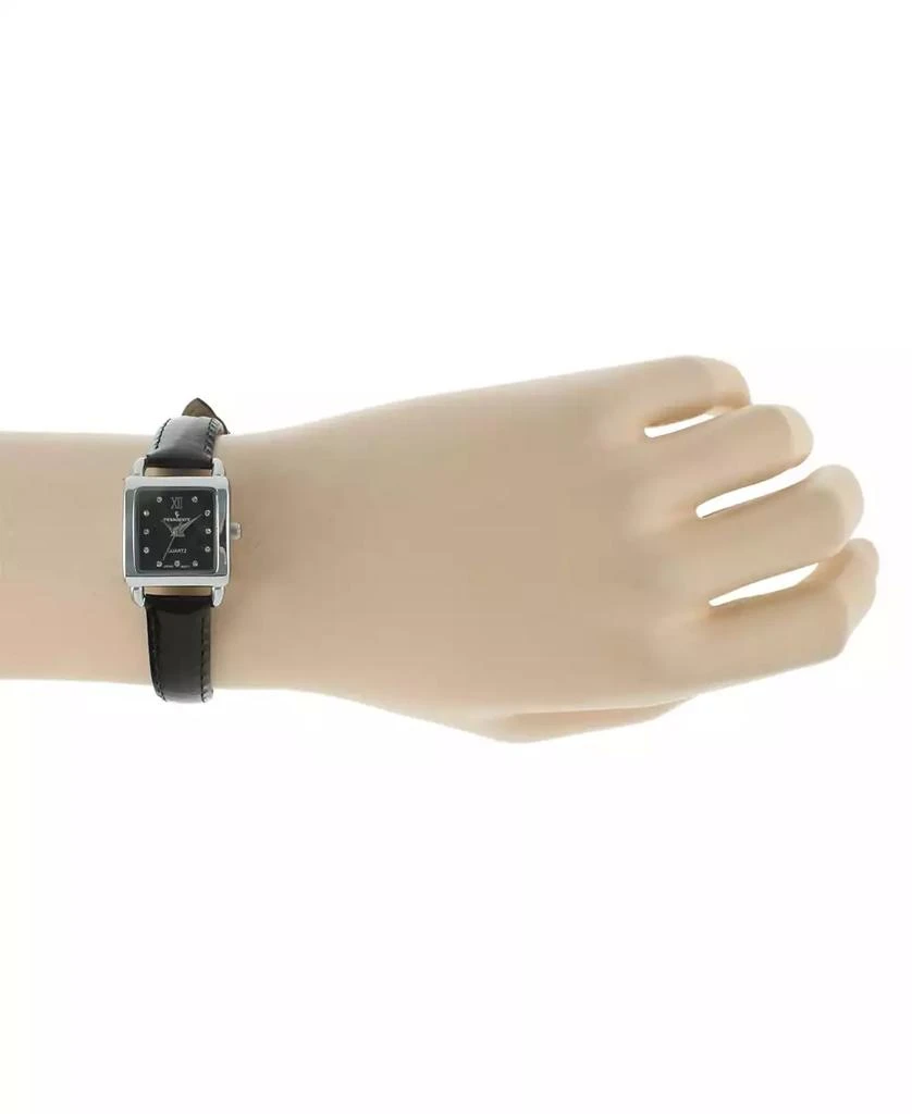 Peugeot Women's 20mm Square Watch with Glossy Black Leather Strap 5