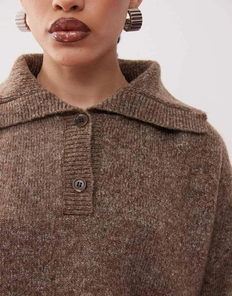 COLLUSION COLLUSION knitted oversized button up jumper in brown co-ord 3