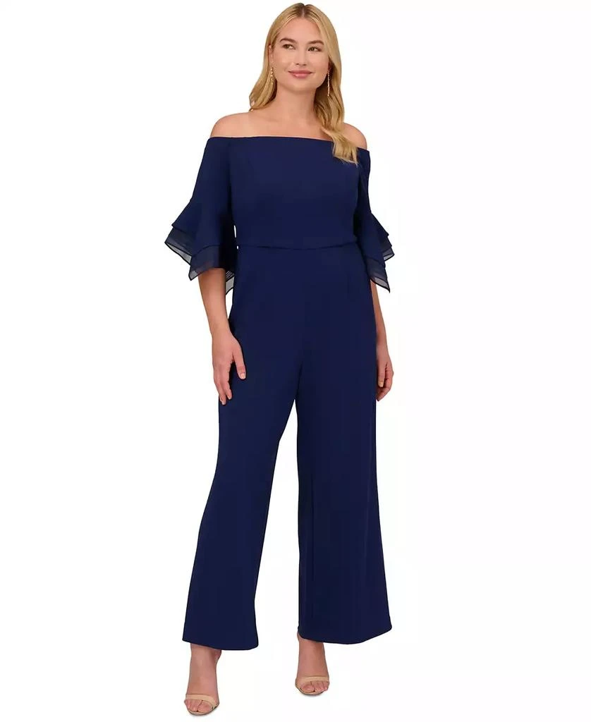 Adrianna Papell Plus Size Off-The-Shoulder Organza-Sleeve Jumpsuit 1