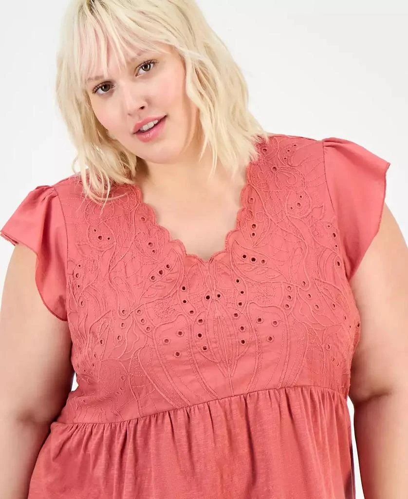 Democracy Trendy Plus Embroidered Flutter Sleeve Blouse 3