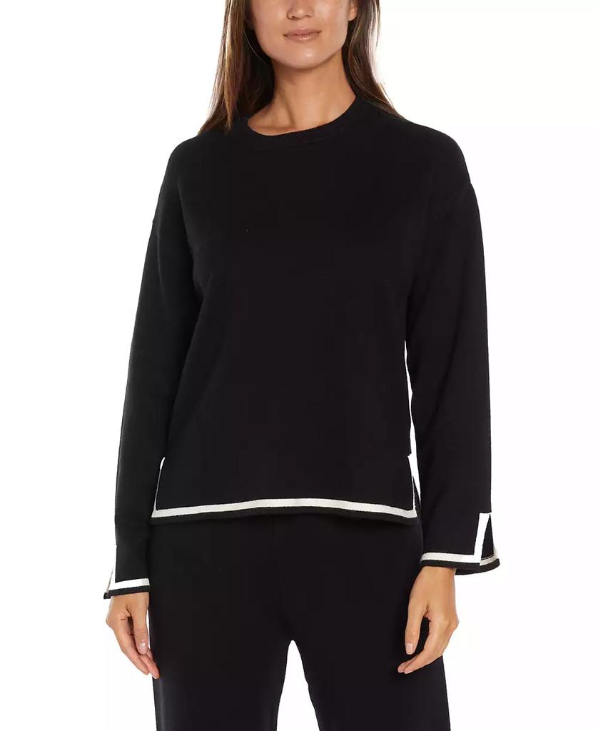 Three Dots Women's Hazel Contrast-Trim Split-Cuff Sweater