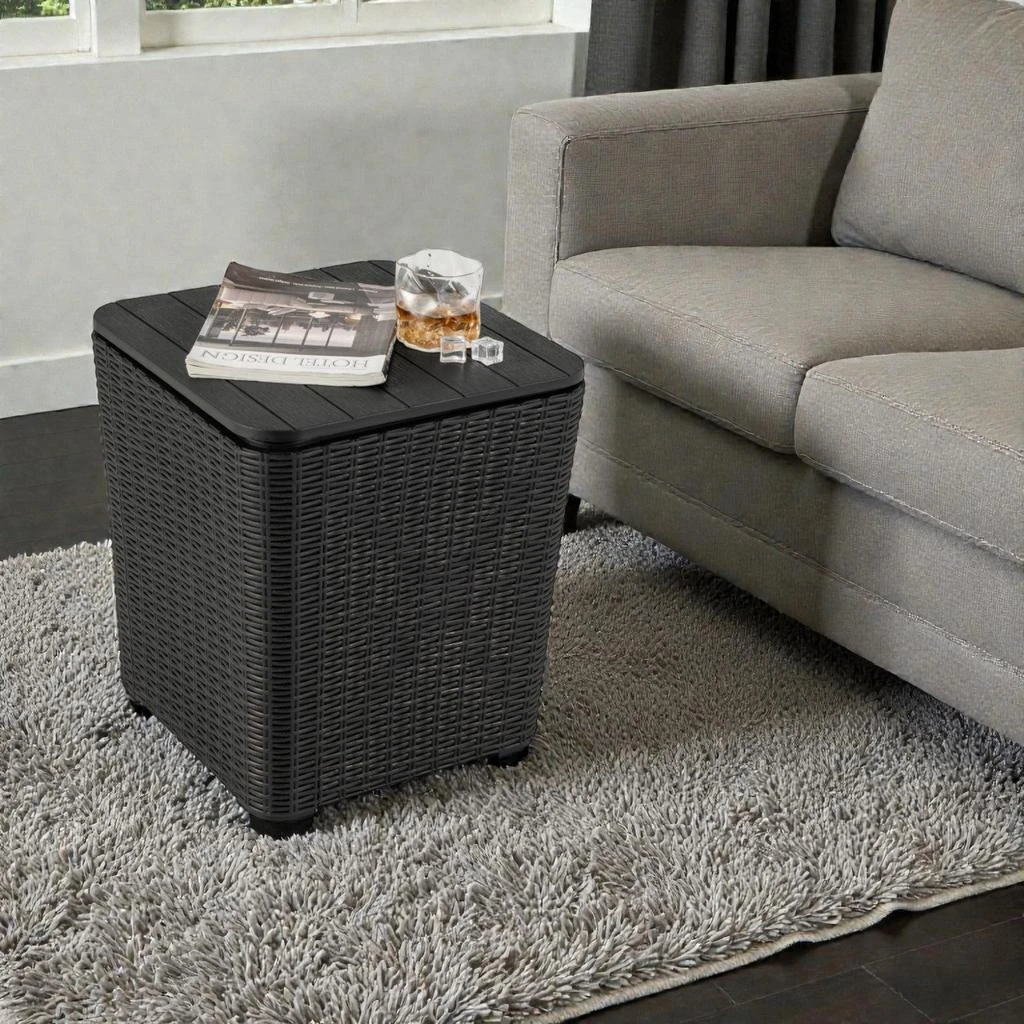 Hivvago Resin Wicker Patio Storage Table with Lift-Off Lid