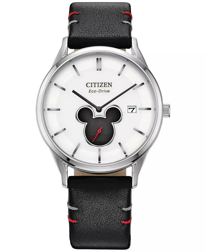 Citizen Eco-Drive Women's Disney Mickey Mouse Black Leather Strap Watch 40mm 1