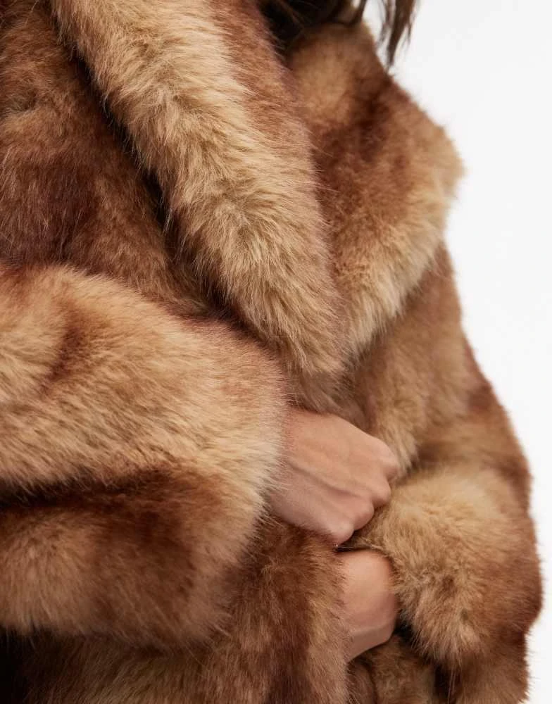 Mango Mango mixed faux fur jacket in brown 2