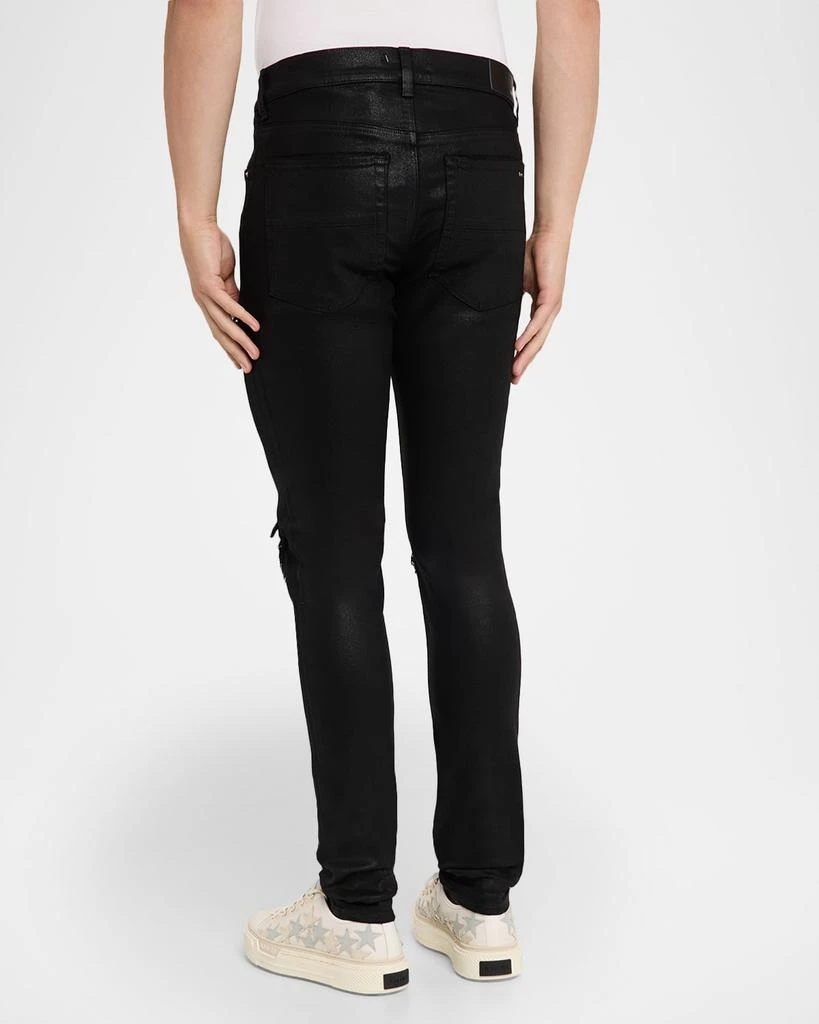 AMIRI Men's Staggered Logo Waxed Skinny Jeans 3