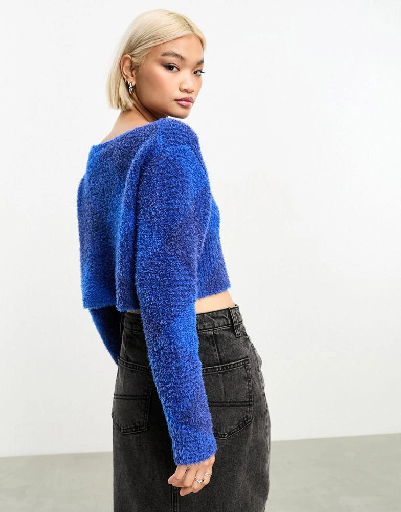 Weekday Weekday Hera cropped fluffy knitted sweater in blue oversize check pattern 4