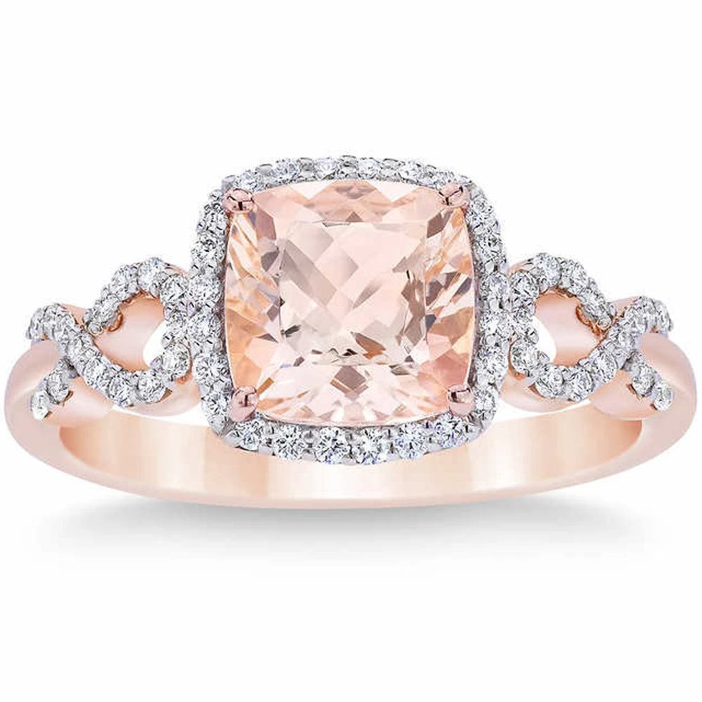 Pompeii3 2 1/2 Ct Diamond & Morganite Cushion Halo Ring 10k Rose Gold Lab Grown 1