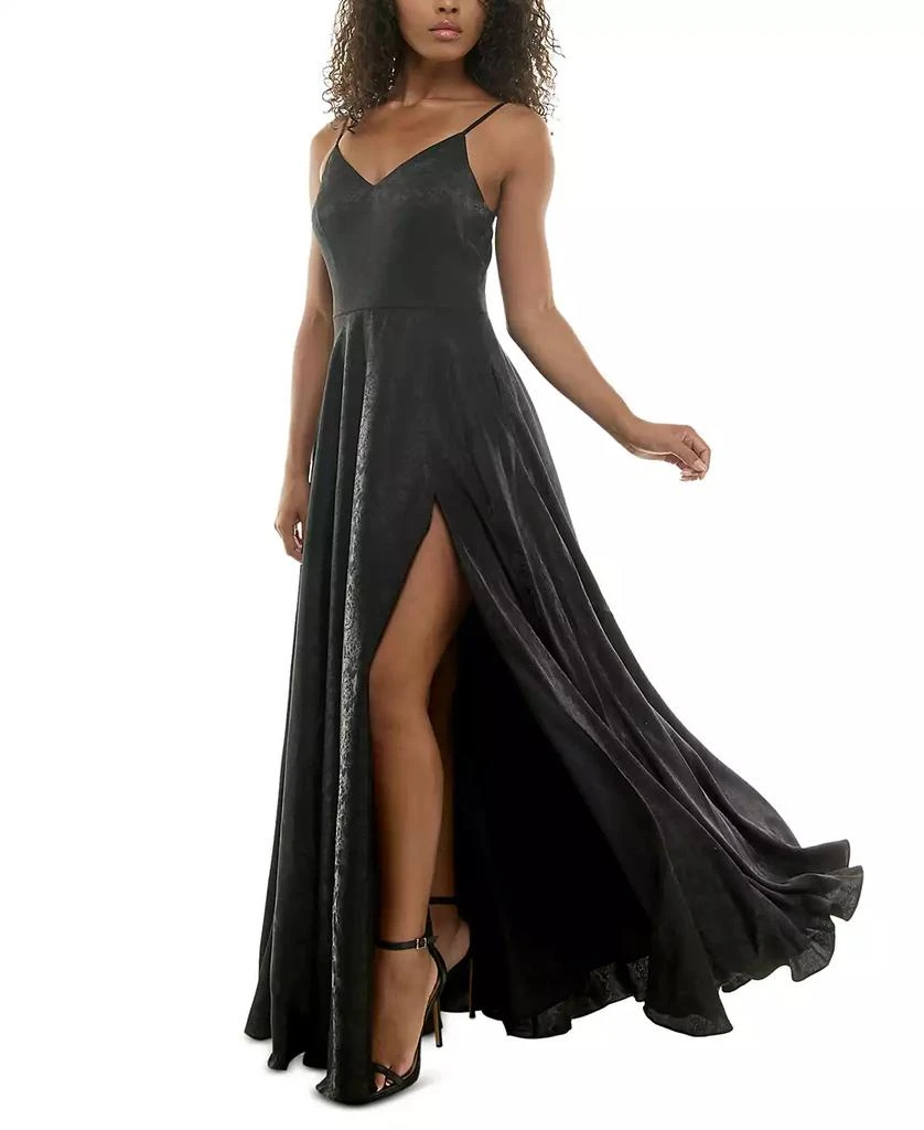 B Darlin Juniors' Spaghetti-Strap Jacquard Gown 4