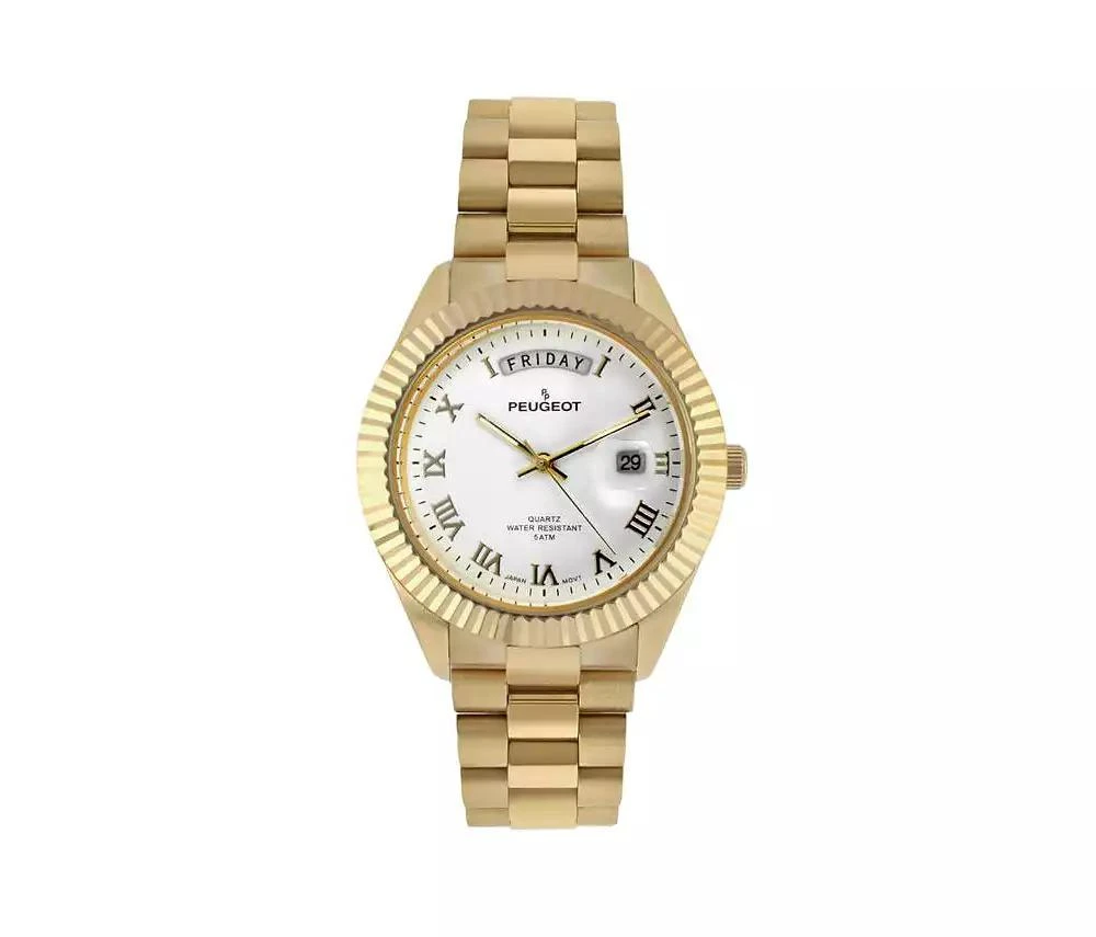 Peugeot Men's 40mm White Face Fluted Bezel Gold Bracelet Watch 1