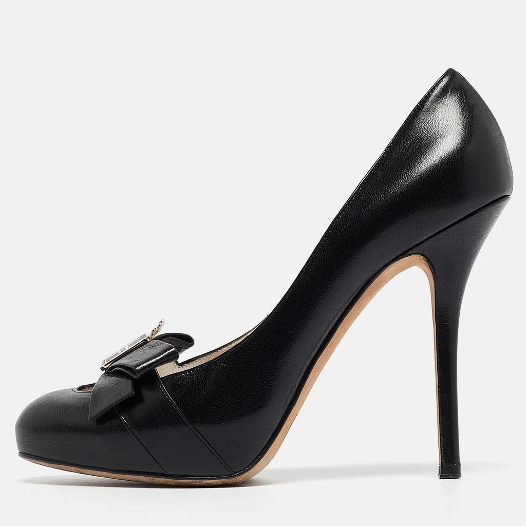 Dior Dior Black Leather Bow Crystal Embellished Pumps Size 38 1