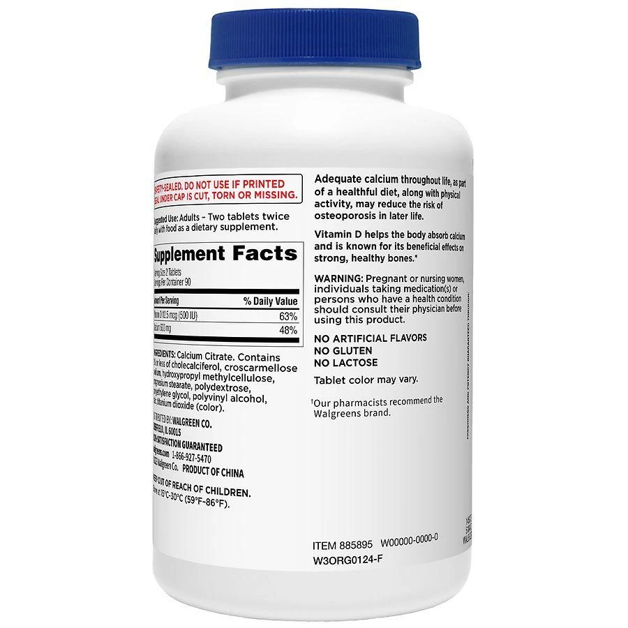 Walgreens Calcium Citrate 630mg with 12.5mcg D3 (90 days) 2
