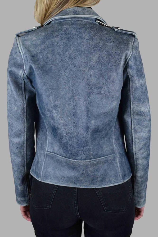 Philipp Plein Aged Blue Leather Perfecto Jacket 4